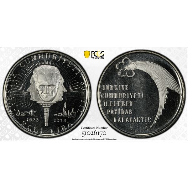 TURKEY: Republic, AR 50 lira, 1973, PCGS PF67 Deep Cameo