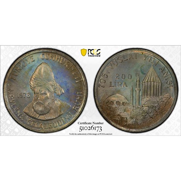 TURKEY: Republic, AR 200 lira, 1978, PCGS Proof 68