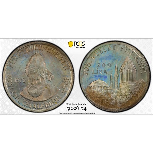TURKEY: Republic, AR 200 lira, 1978, PCGS Proof 67