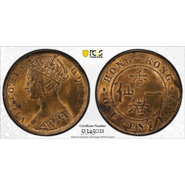HONG KONG: Victoria, 1841-1901, AE cent, 1900-H, PCGS MS63 RB