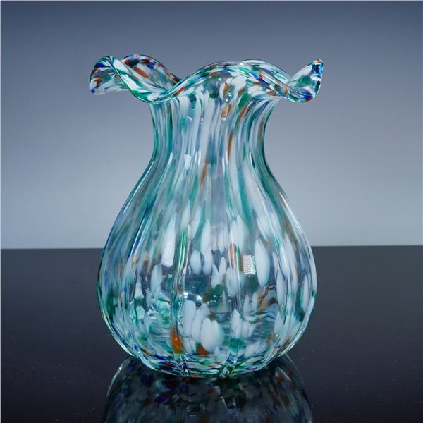 Hand Blown Art Glass Confetti Speckled Vase