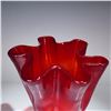 Image 2 : Handblown Ruby Red Art Glass Vase with Clear Foot