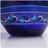 Image 5 : Signed Cobalt Blue Art Glass Vase with Hand-Painted Bird & Floral Motif