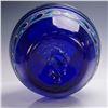 Image 6 : Signed Cobalt Blue Art Glass Vase with Hand-Painted Bird & Floral Motif