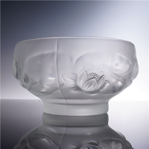 Barolac Style Frosted Glass Lotus Bowl, Attributed to Josef Inwald
