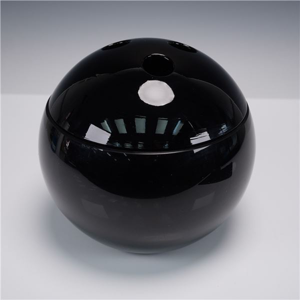 Black Art Glass Covered Bowl With Bowling Ball Lid