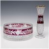 Image 1 : 2pc Cut to Cranberry Crystal Bowl and Vase
