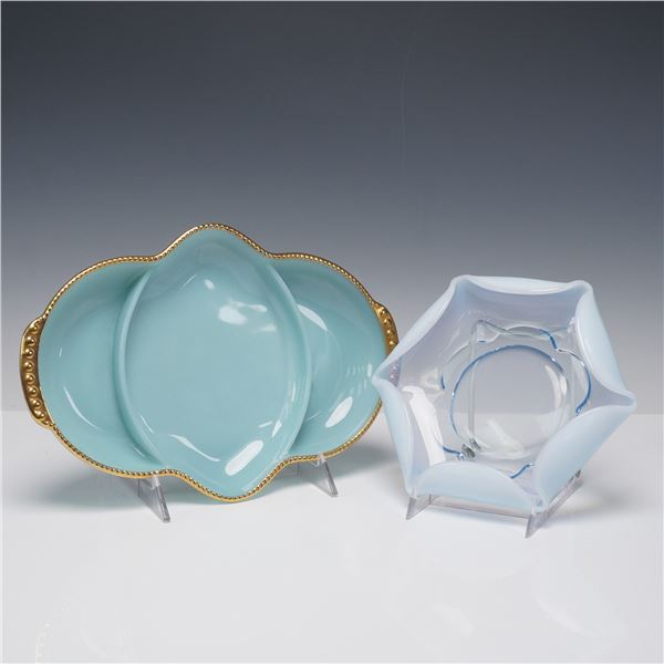 2pc Mid-Century Modern Glass Dishes, Fire-King and Art Glass