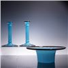 Image 1 : 3pc Blue Art Glass Console Set with Black Grid Accents