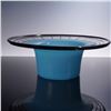 Image 2 : 3pc Blue Art Glass Console Set with Black Grid Accents