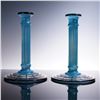 Image 5 : 3pc Blue Art Glass Console Set with Black Grid Accents