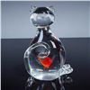 Image 1 : Murano Glass Cat Sculpture, Clear with Encased Red Fish