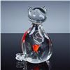 Image 2 : Murano Glass Cat Sculpture, Clear with Encased Red Fish