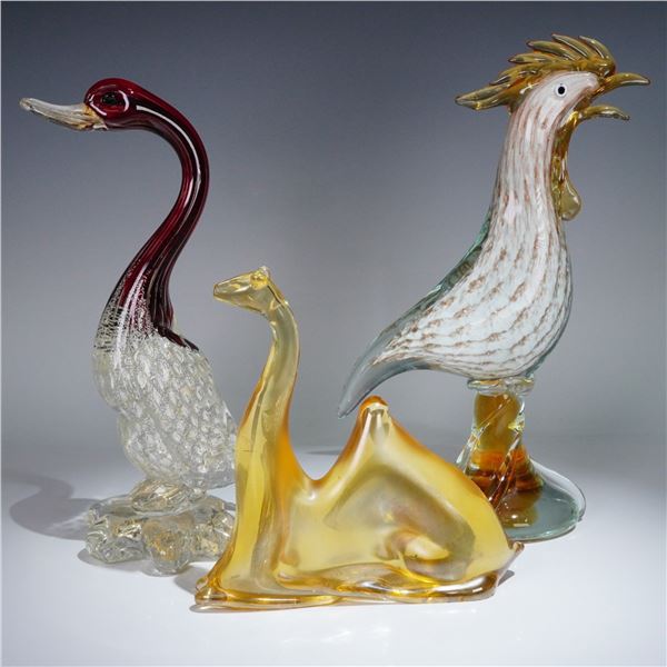 3pc Midcentury Murano and Venetian Art Glass Animal Figures