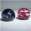Image 1 : 2pc Selkirk Glass Paperweights, Red Mirage (Ltd Ed) and Wizards Eye