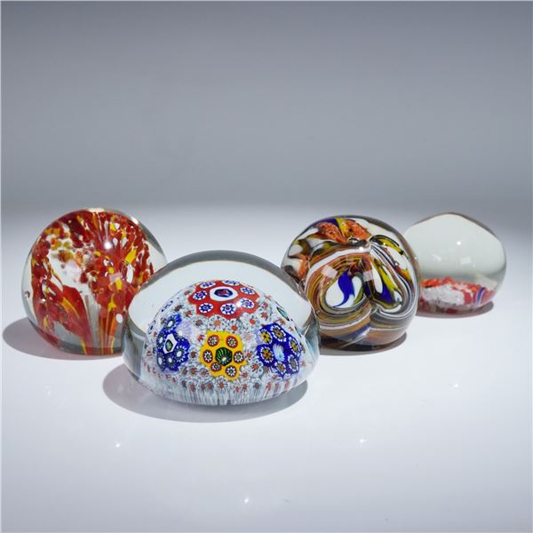 4pc Group of Art Glass Paperweights, Including Millefiori