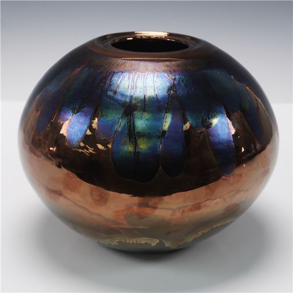 Bruce Fairman Signed Raku Pottery Vessel with Iridescent Glaze