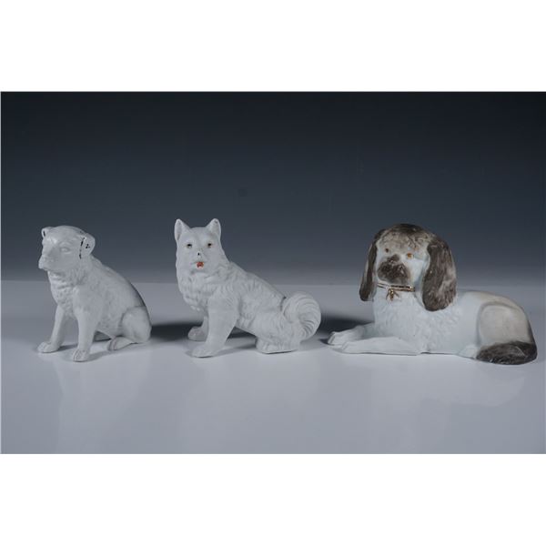 3pc Seated and Reclining Porcelain Dog Figurines