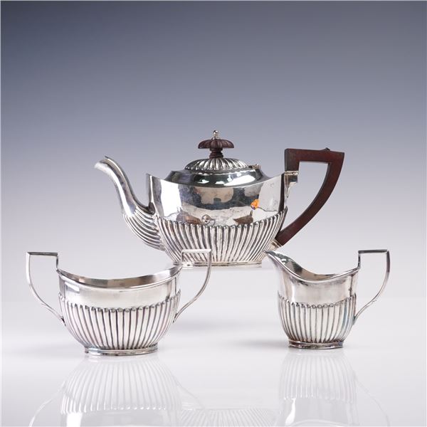 3pc John Round & Son Edwardian Sterling Silver Bachelor's Tea Service