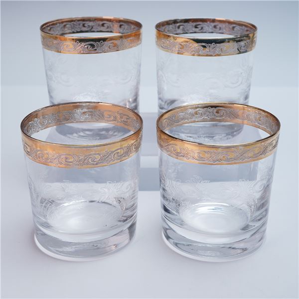 4pc Cellini Crystal Old Fashioned Glasses with Gold Rim