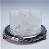 Image 1 : 7pc Set of Pressed Glass Tumblers with Silverplate Mirrored Tray