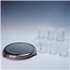 Image 4 : 7pc Set of Pressed Glass Tumblers with Silverplate Mirrored Tray