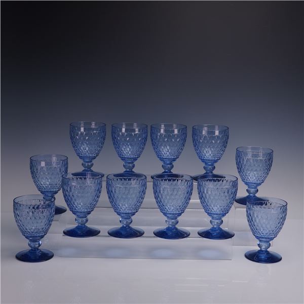 12pc Villeroy & Boch Boston Blue Cut Glass Goblets