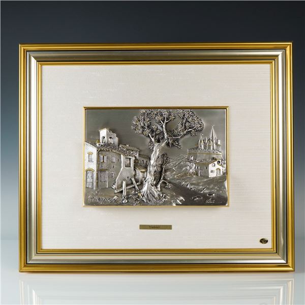 Valenti Italian Silver Relief Wall Art, Village and Castle Scene