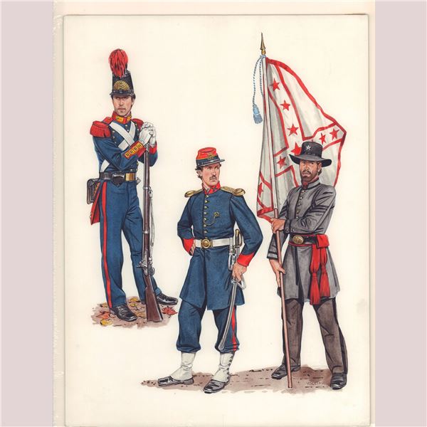 Ron Volstad Original Gouache on Board, American Civil War Uniforms, Signed