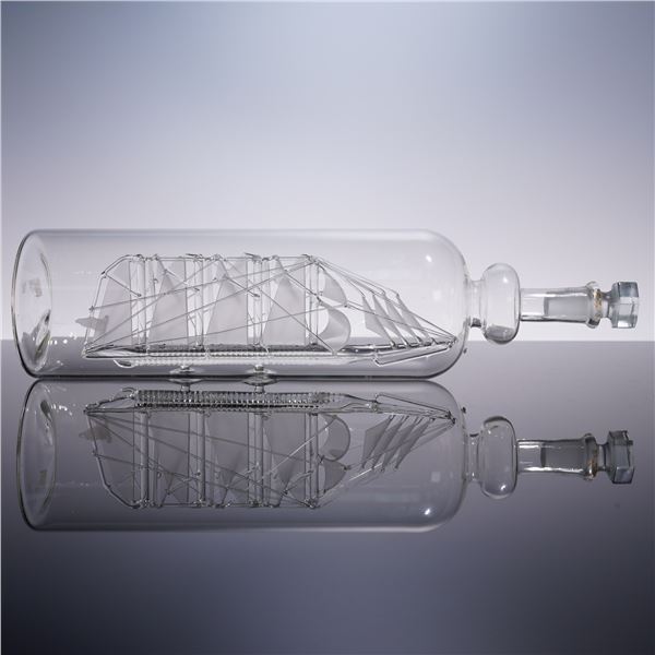 Blown Glass Ship in a Bottle with Stopper