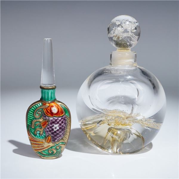 2pc Decorative Perfume Bottles w/ Stoppers, Reverse-Painted Fish Motif