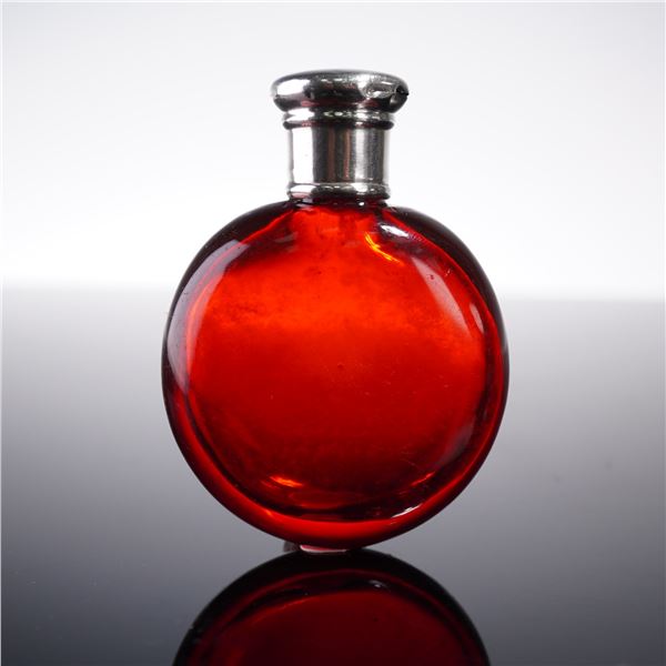 European Silverplate and Metal Capped Ruby Glass Scent Bottle