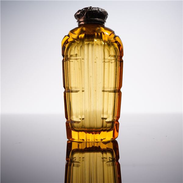 European Silverplate and Metal Mounted Amber Glass Scent Bottle