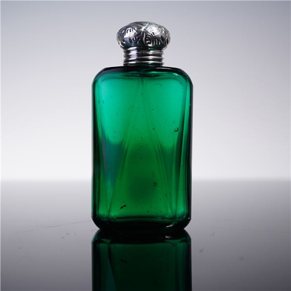 European Silverplate and Metal Mounted Blue Glass Scent Bottle