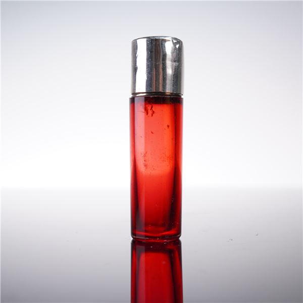 European Silverplate and Metal Mounted Ruby Glass Scent Bottle