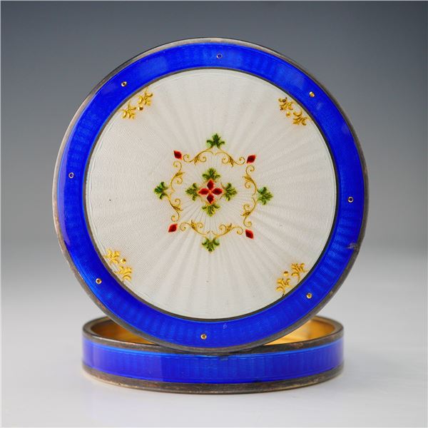 Silver Hallmarked and Enamel Guilloche Powder Compact Case