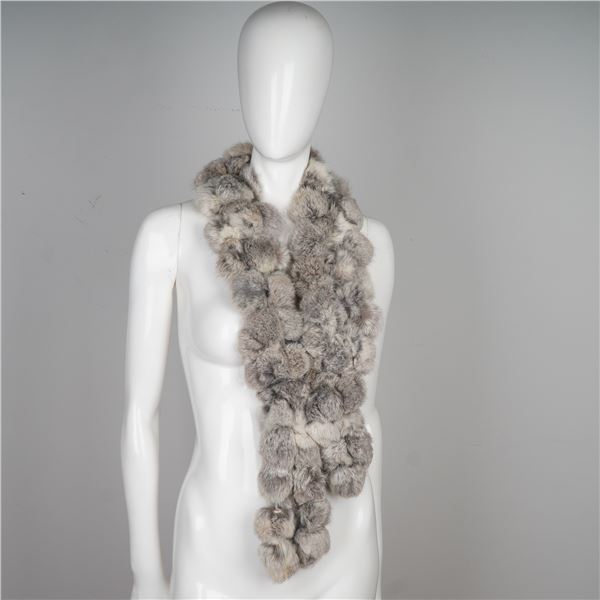 Valerie Stevens Rabbit Fur Pom Pom Scarf