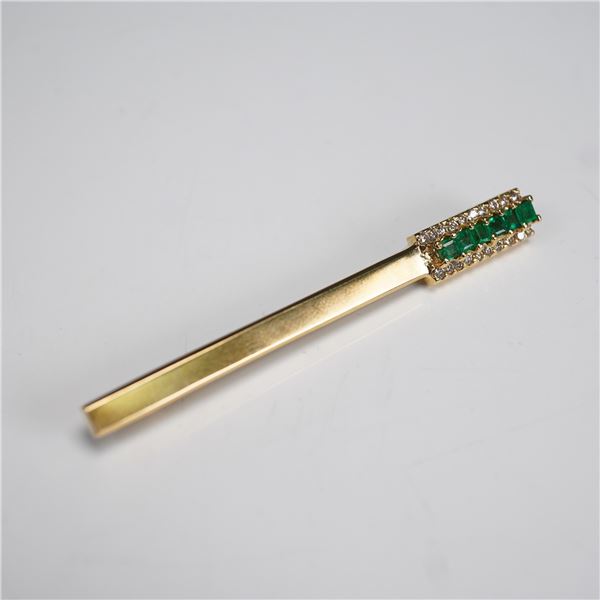 18 KT gold Pin with Diamonds and Emeralds