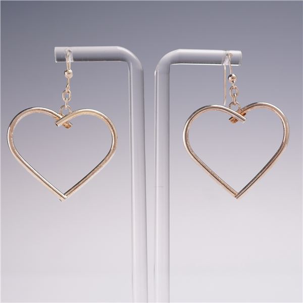 One pair Sterling Silver Heart Earrings Marked Italy
