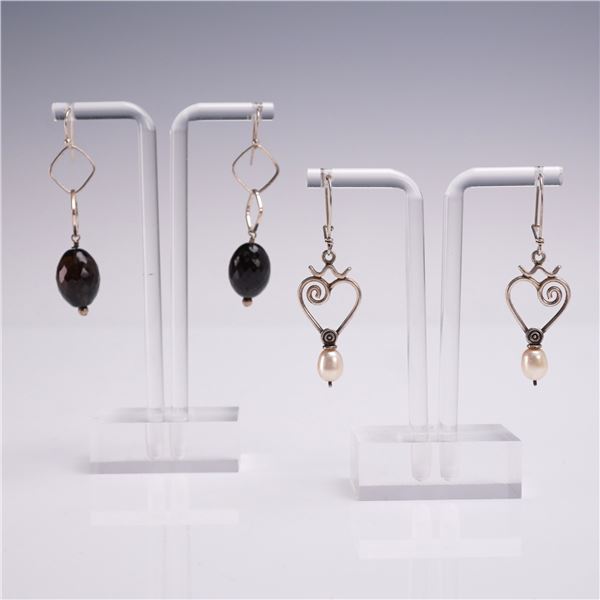 2pr Sterling Hanging Earrings w/ Pearl & Black Beads