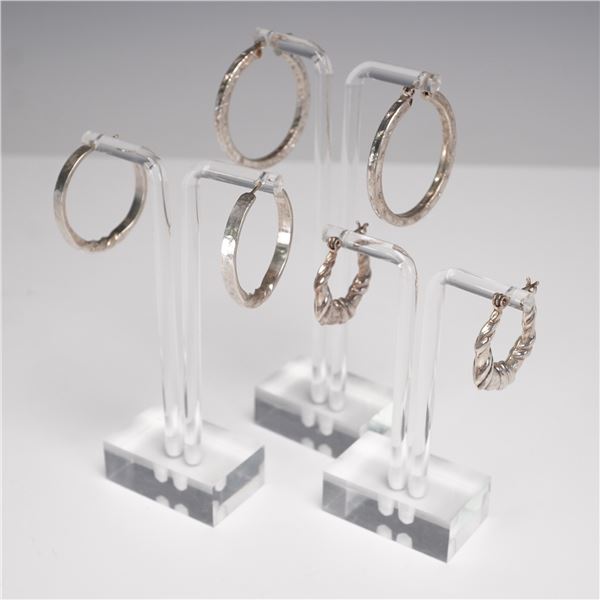 3pr Sterling Silver Hoop Earrings Italy