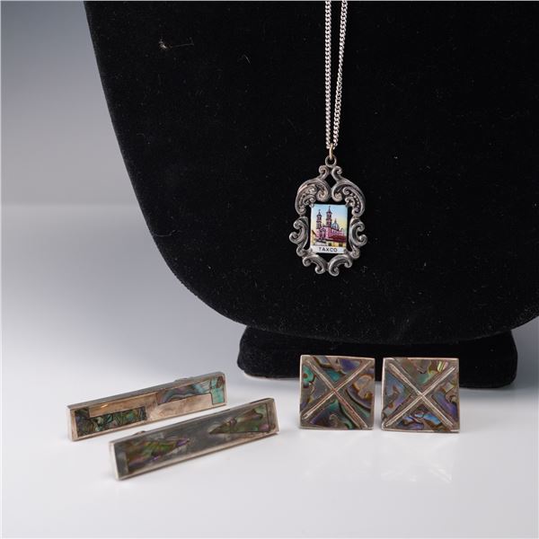 5pc Sterling Silver Accessories, incl. Taxco Pendant, Tie Bars & Cufflinks