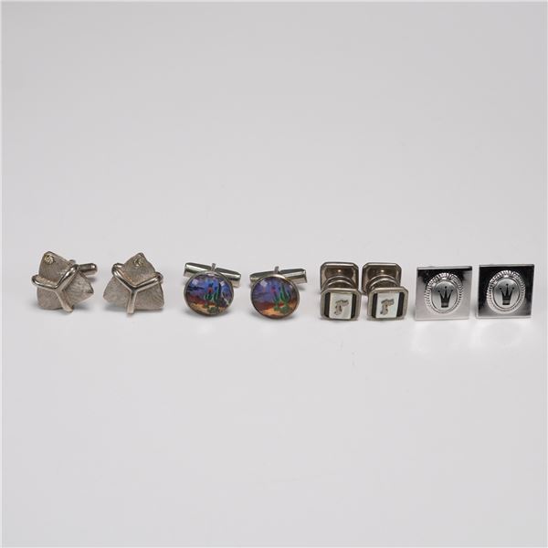 8pc-4pr Vintage Silver Tone Men's Cufflinks Including Crown and Horse Motif