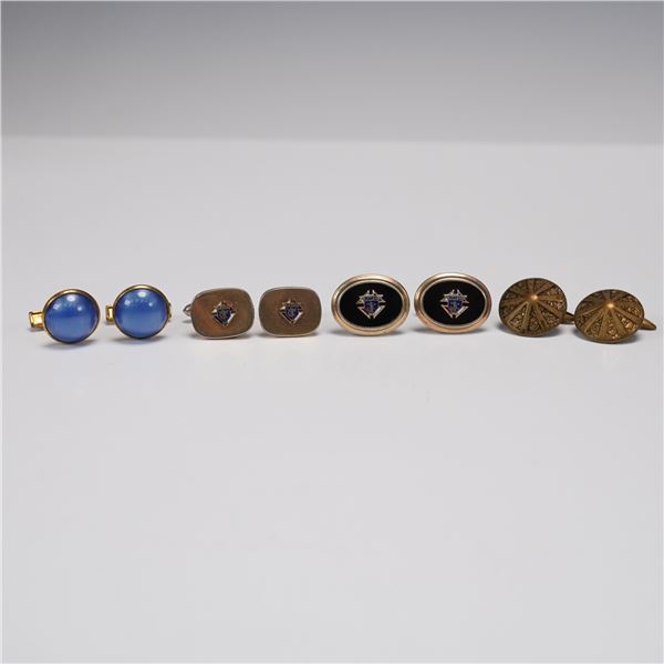 8pc - 4pr Vintage Gold Tone Men's Cufflinks Featuring Knights of Columbus