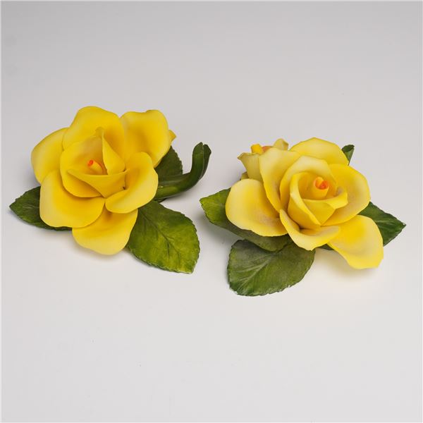 2pc Fabar Capodimonte Porcelain Figurnies, Yellow Rose