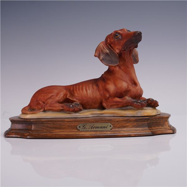 G. Armani Florence Sculpture Dachshund on Wood Base