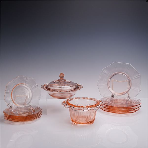 13pc Vintage Pink Depression Glass Dinnerware