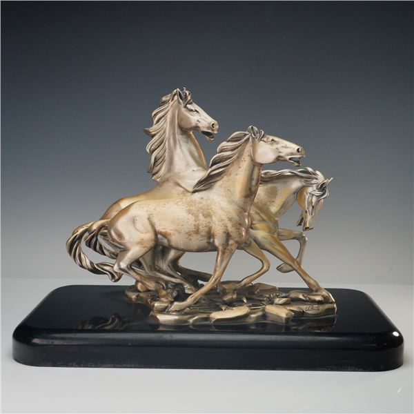 Valenti Cold-Painted Composite Sculpture of Three Running Horses