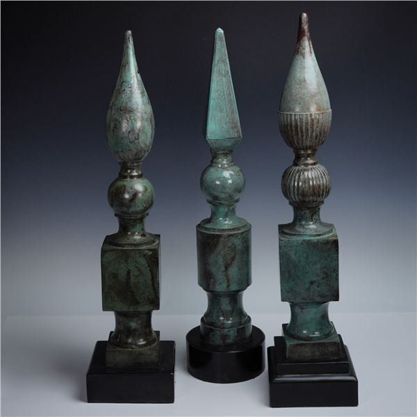 3pc Decorative Finials Set, Verdigris Patina, Made in India