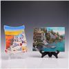 2pc Relief Wall Plaques, Elba and Santorini Coastal Scenes